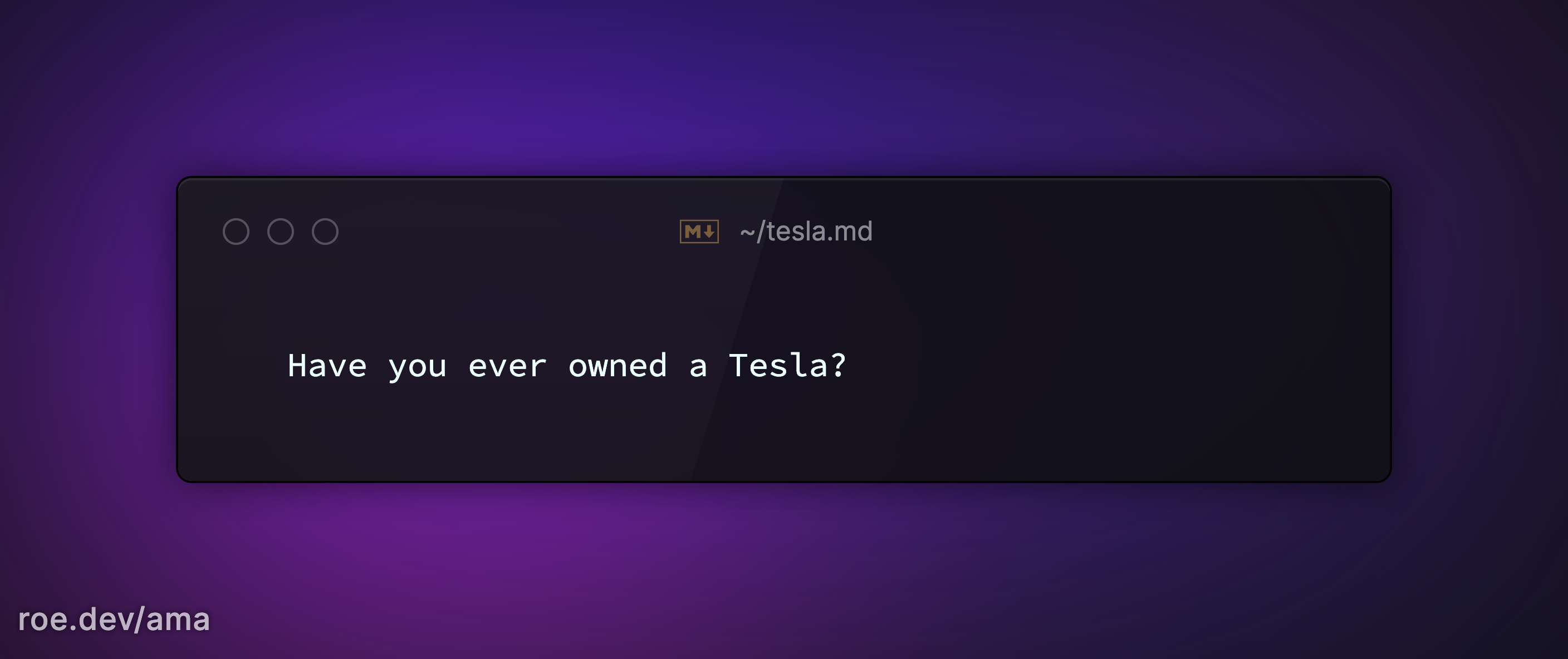 Have you ever owned a Tesla?

https://roe.dev/ama
